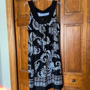 Beaded Black and White Midi Dress